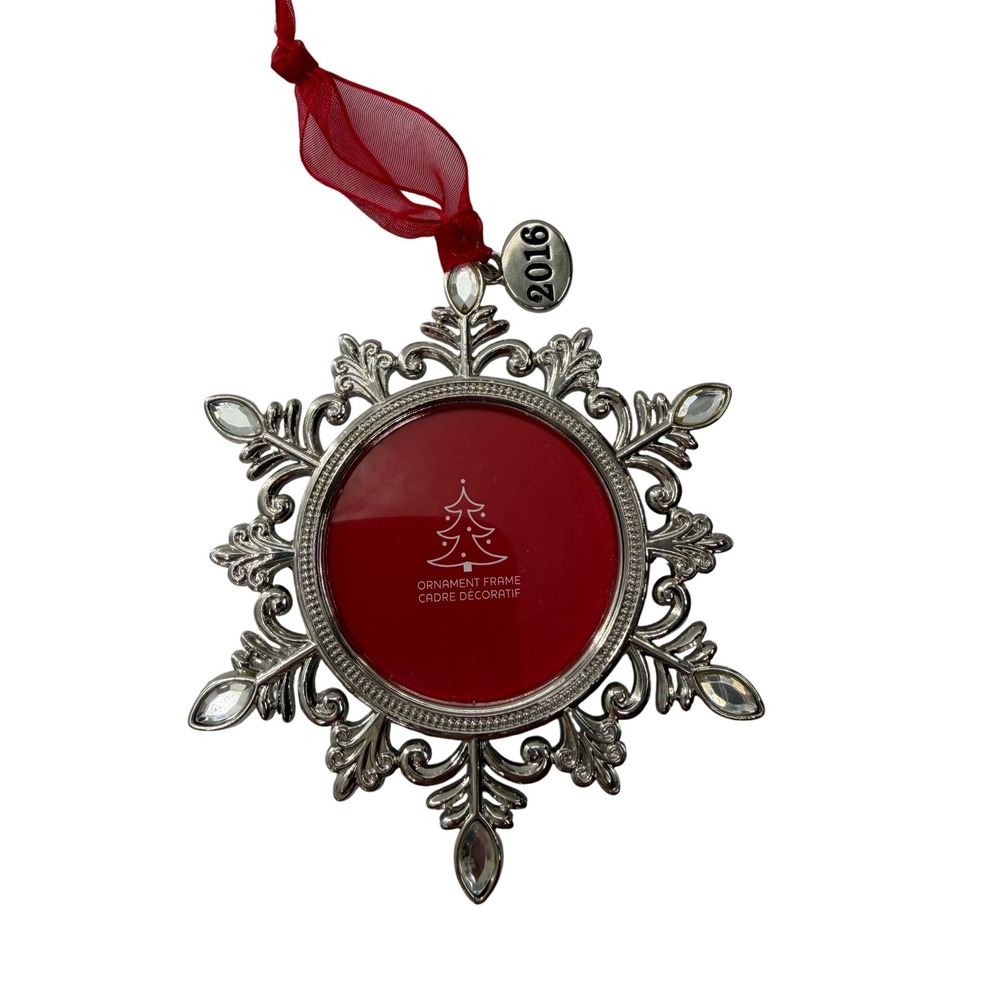 Silver Snowflake Picture Frame Ornament 2016 Dated Rhinestone Holiday Christmas
